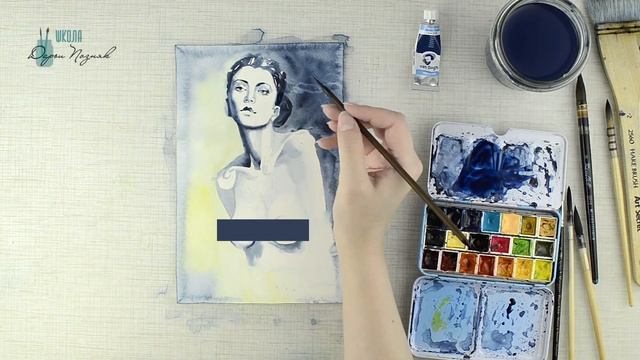 Портрет девушки акварелью. Рисование портрета акварелью. смотреть онлайн