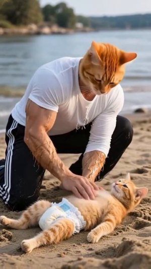 Котёнка чуть не съела рыба #мультик #заработок #нейросеть