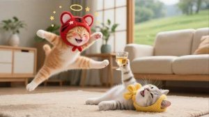 Котенок в тигровой шляпе по ошибке выпил рисовое вино. #catai