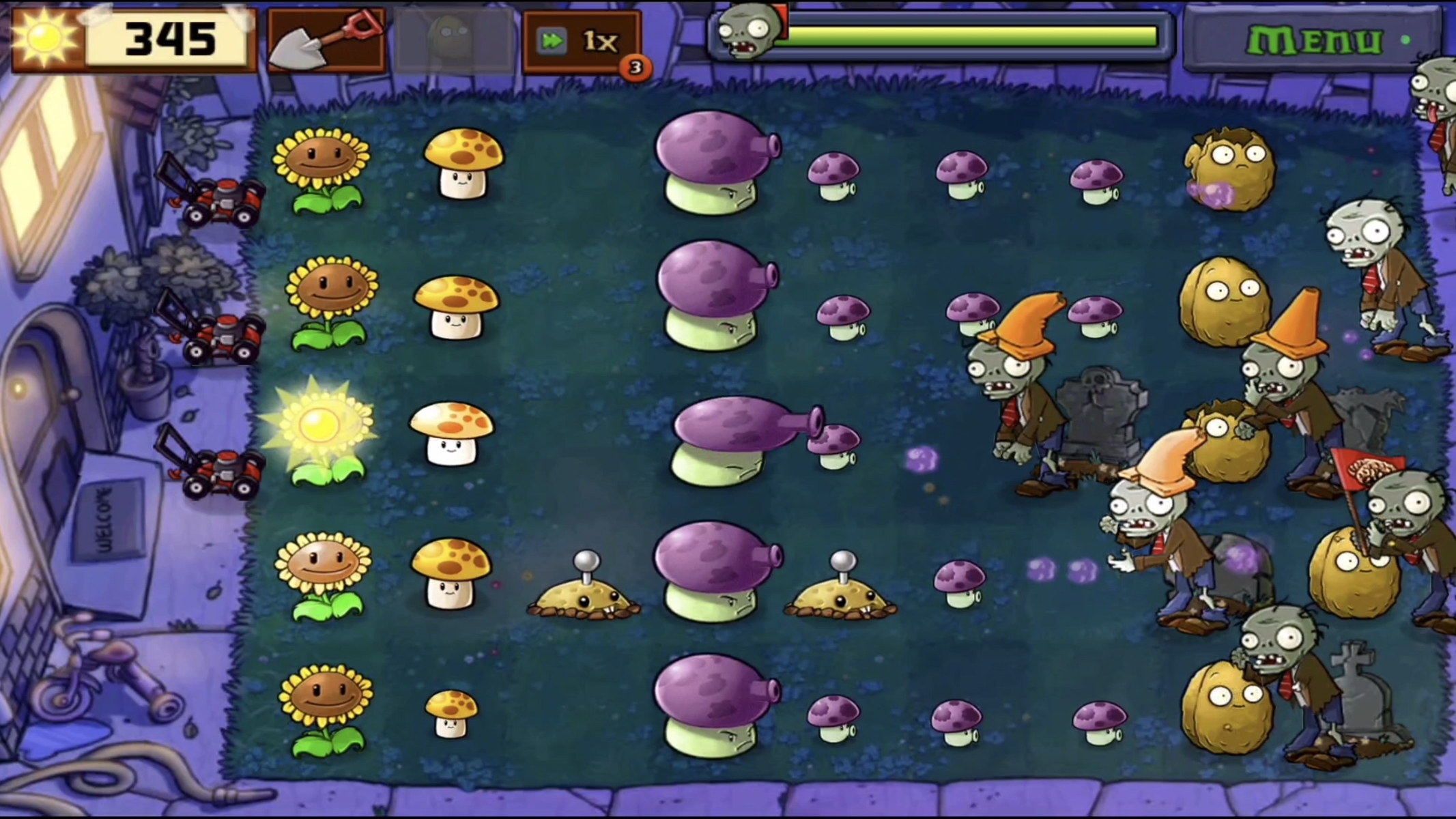 Зомби против растений. Ночь. 3 уровень смотреть онлайн