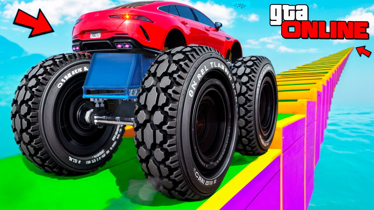 Как далеко сможет чит монстр трак забраться по ступенькам лестницы? Эксперименты ГТА 5 смотреть онлайн