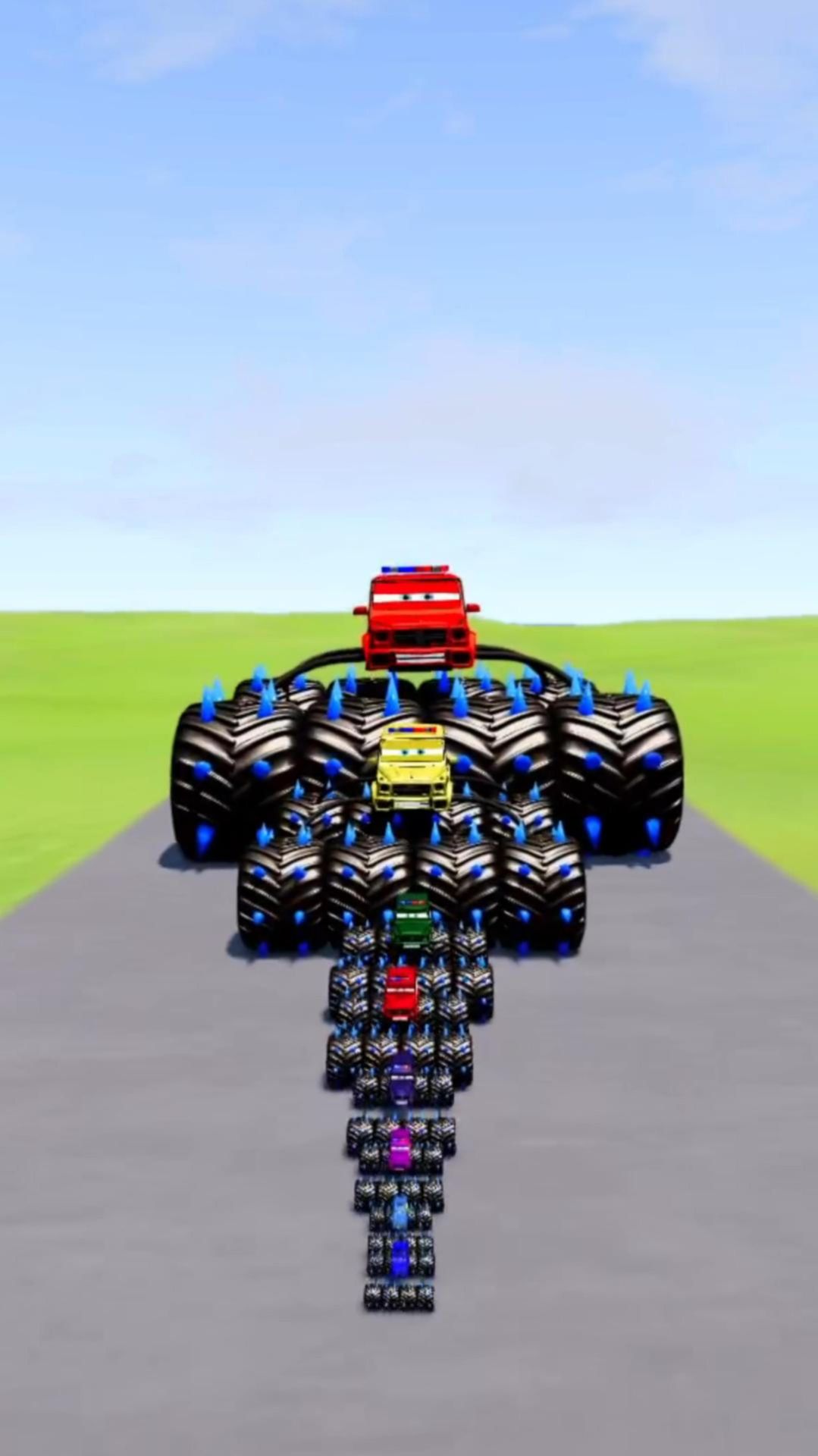 Big and small police car on big wheels against trains | BeamNG.Drive смотреть онлайн