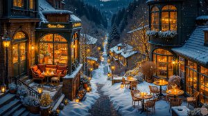 Зимняя улочка✨ Уютные домики, огни кафе и рождественская атмосфера под джаз
