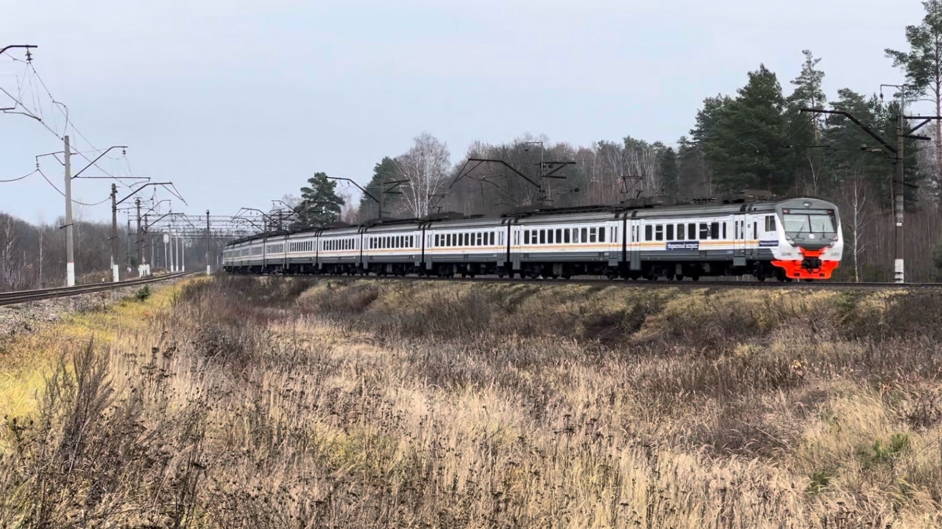 Электропоезд ЭД4М-0452 на перегоне, ноябрь 2025 года смотреть онлайн