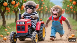 Мультики для детей, у обезьянки украли колесо от трактора, мультфильм/мультик,
