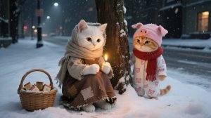 Мультики для детей, котик помог другому котику не замёрзнуть, мультфильм/мультик