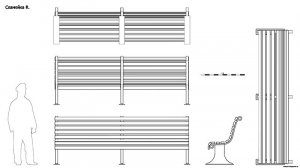 Скамейка R. Чертёж. Bench R. Drawings.