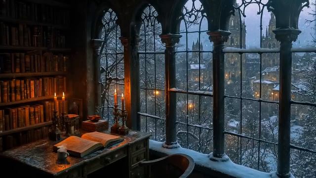 Winter-Gothic-Library-Ambience-Dark-Academia-Snow-Night-for- смотреть онлайн
