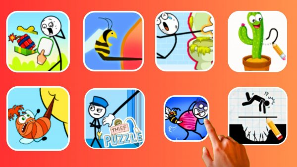 Help Me: Tricky Puzzle, Thief Puzzle, Help Me: Brain Tricky Story, Draw 2 Save: Stickman Puzzle