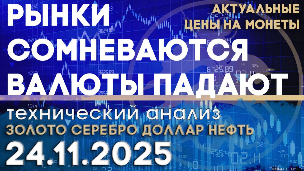 Рынки сомневаются, валюты падают. Анализ рынка золота, серебра, нефти, доллара 24.11.2025 г смотреть онлайн