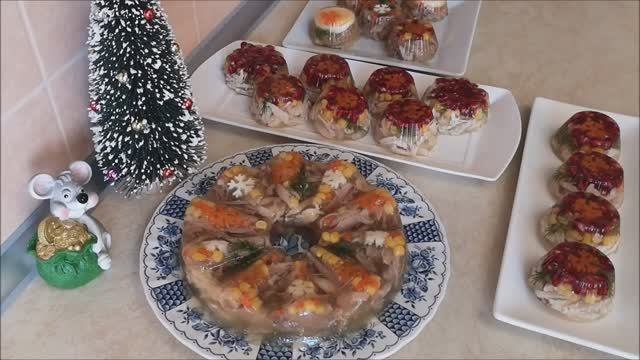 Заливное.Порционная Подача Холодца.Заливной салат рецепт.Блюда на Новогодний стол Новый смотреть онлайн