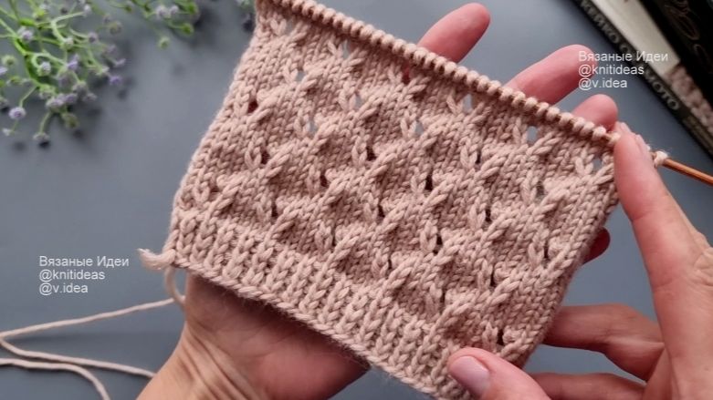 Ажурный узор Имитация ромбов спицами! смотреть онлайн