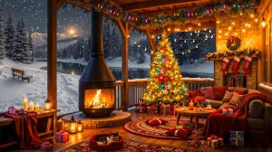 Зимняя веранда у камина ❄️✨ Уютный рождественский вечер с огнями и теплой атмосферой 🎄🔥