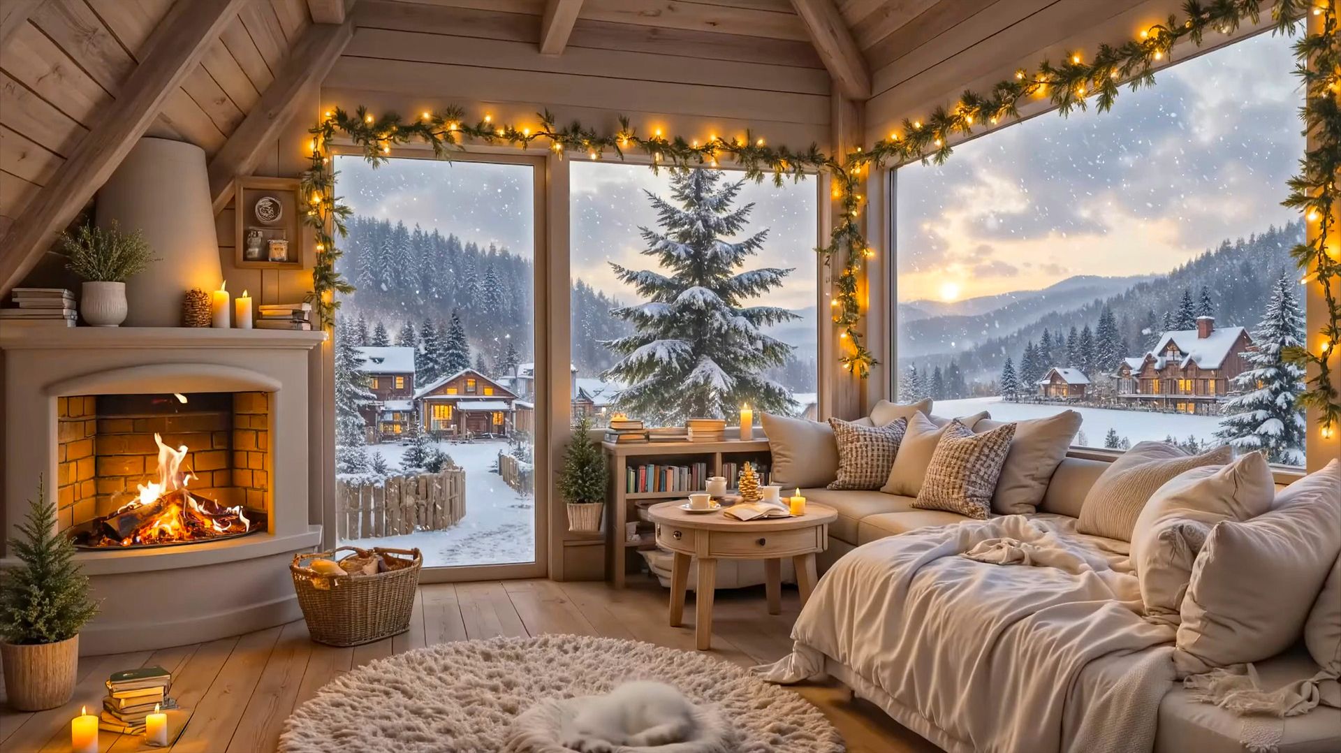Зимнее утро у камина ❄️ Уютная спальня в горах и лёгкая рождественская атмосфера ✨🔥 смотреть онлайн