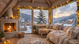 Зимнее утро у камина ❄️ Уютная спальня в горах и лёгкая рождественская атмосфера ✨🔥