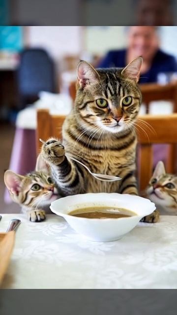 Кот ест суп ложкой — вы такое видели? 😹🥄 смотреть онлайн