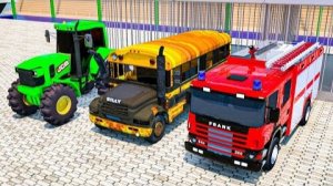 Трактор, школьный автобус, пожарная машина | Отличная гонка с прыжками | мультики для детей