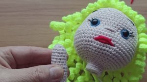 Кукла,, Ляля,, оформляем лицо, вышиваем нос рот пришиваем парик.