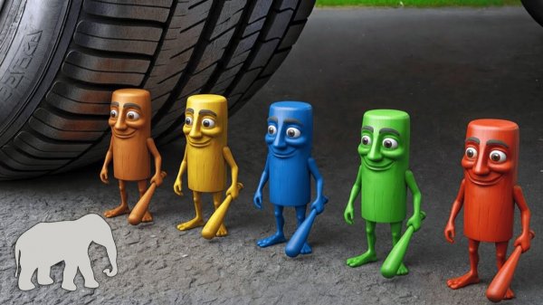 Мультики для детей. Яркие залипалки про давление разных игрушек машинным колесом. Мультьики малышам