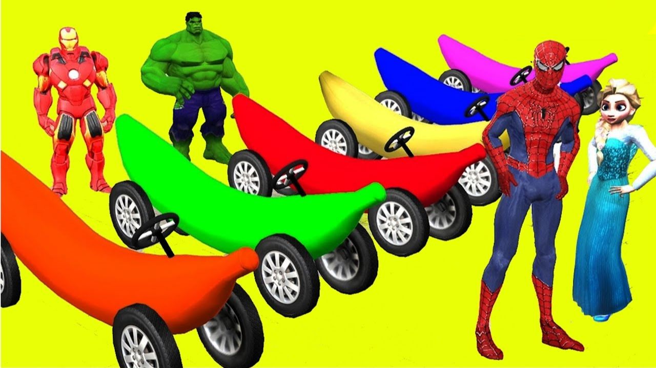 Мультики про Супергероев. Банановые мотоциклы и квадроциклы для детей. Мультфильм для малышей. смотреть онлайн