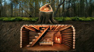 Секретное убежище в пне дерева. Строю землянку посреди леса. Бушкрафт