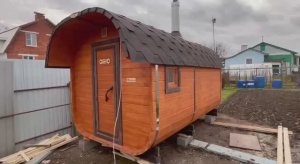 Баня бочка «Квадро» 3.5 метра с козырьком под ключ в Лукоянове.