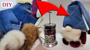 Гном - грелка на чайник из джинсов и воротника. Бесплатный мастер-класс