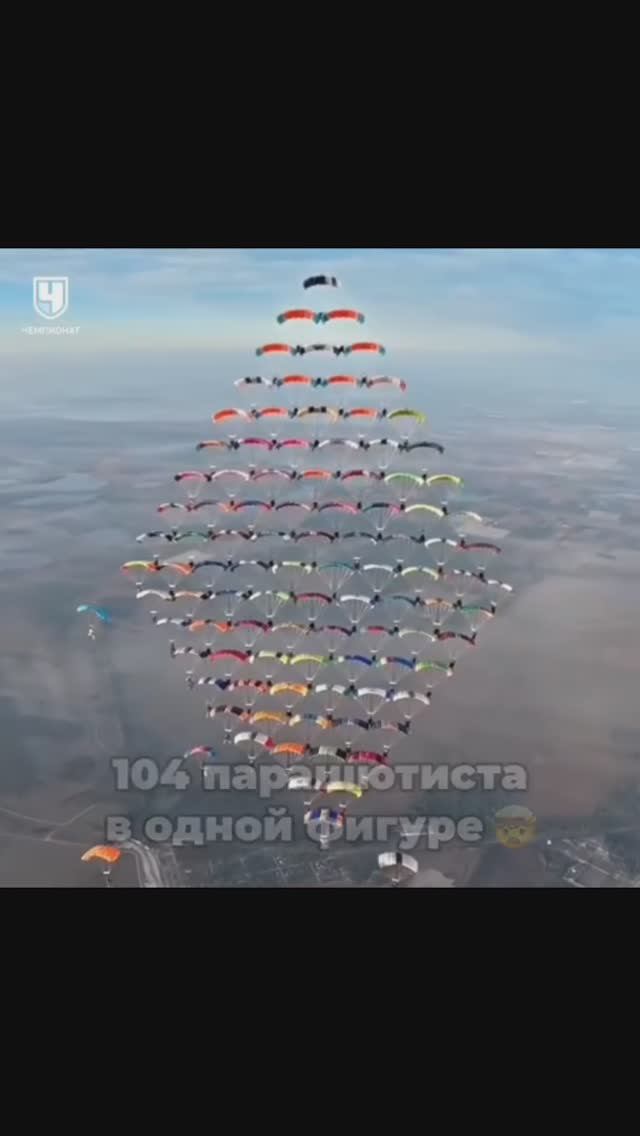 Мировой рекорд: 104 парашютиста в одной фигуре. Спортсмены из 20 стран. смотреть онлайн