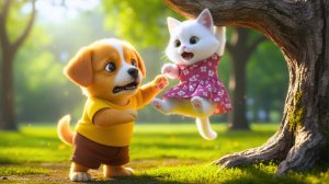 Мультики для детей, собачка спасает котика которая застряла на дереве, мультфильм/мультик