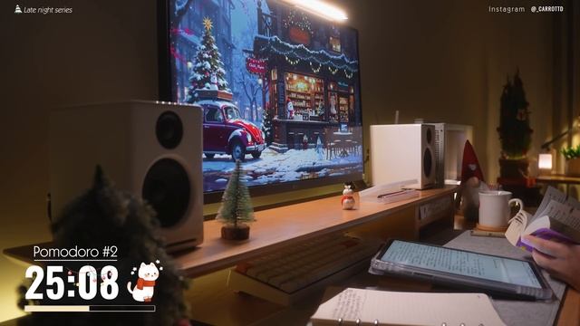 3 часа STUDY WITH ME ｜ Calm Piano ｜ Pomodoro 50-10 ｜ Late Night, Christmas Edition