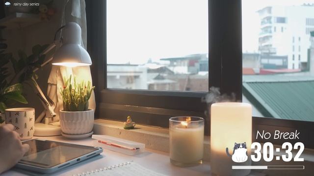 1 часа STUDY WITH ME No Break ｜ Calm Piano🎹, Background Noises, Rain Sounds