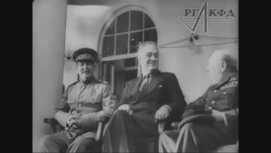 28 ноября 1943 года Тегеранская конференция Иосиф Сталин, Франклин Рузвельт и Уинстона Черчилль