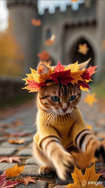 Котик радуется осени смотреть онлайн