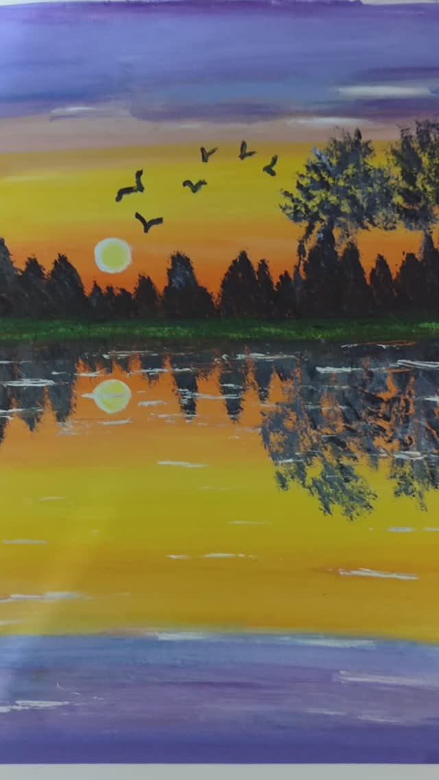 Простой пейзаж/Масляные краски/Рисование с детьми 🥰#shorts (1)