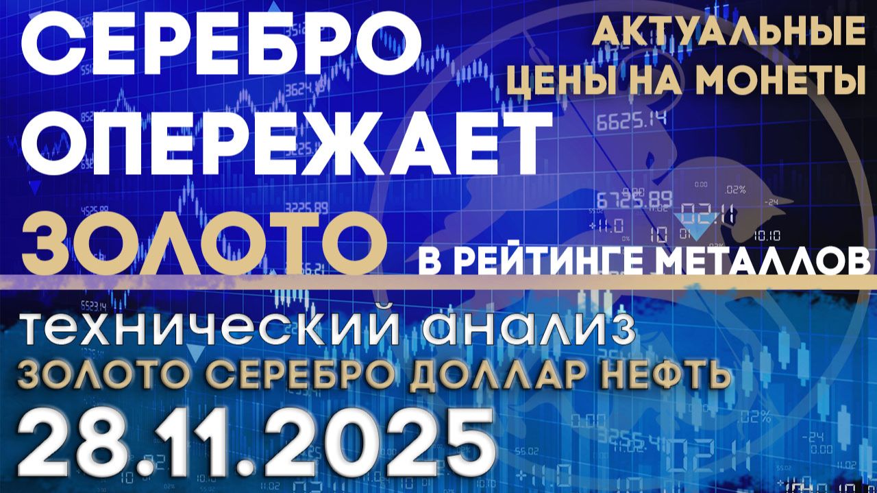 Серебро опережает золото в рейтинге металлов Анализ рынка золота, серебра, нефти, доллара 28.11.2025 смотреть онлайн