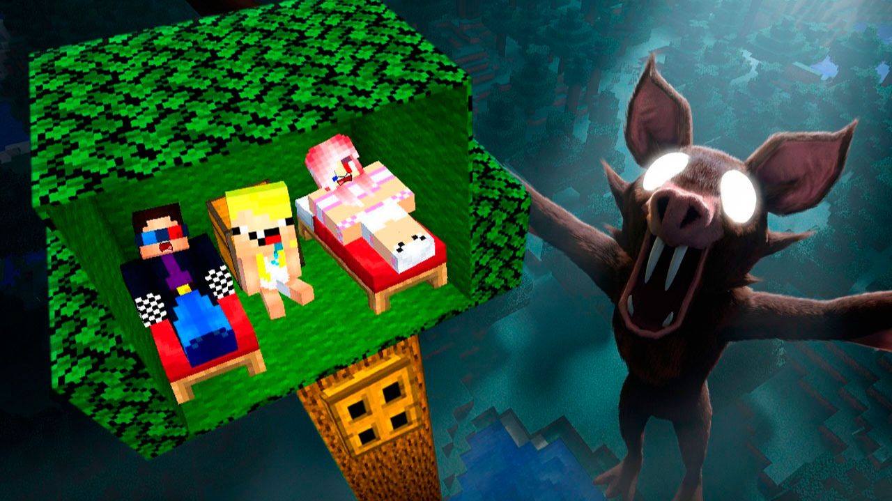 🌳🦇ПОСТРОИЛИ ДОМИК НА ДЕРЕВЕ ОТ ЛЕТУЧЕЙ МЫШИ В МАЙНКРАФТ! 99 НОЧЕЙ В ЛЕСУ MINECRAFT смотреть онлайн