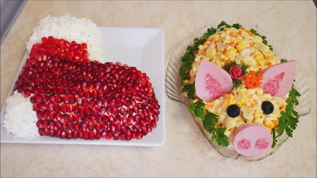 Новогодний салат СВИНКА и салат САПОЖОК салаты на НОВОГОДНИЙ праздничный стол смотреть онлайн