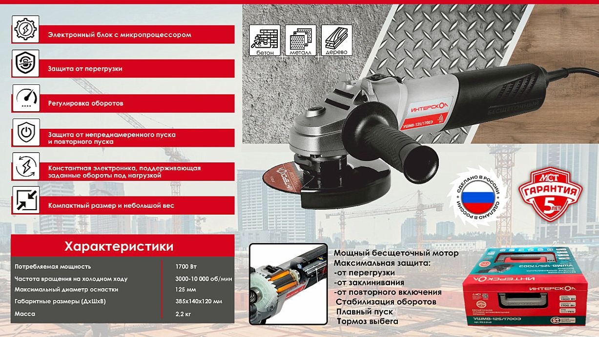 Лютейшая однорукая бесщёточная УШМ 125-1700Э Российской сборки смотреть онлайн