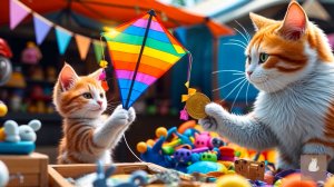 😹Мама кошечка запускает воздушного змея со своим маленьким сыночком🔥