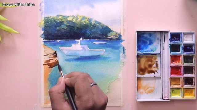 Мастер-класс по рисованию акварелью берег озера. Красиво и просто. смотреть онлайн
