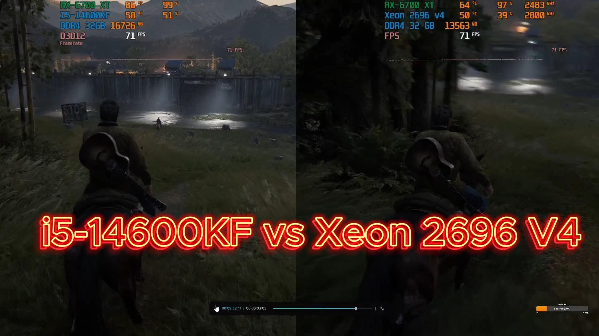 Xeon 2696 v4 vs i5-14600kf last of us 2