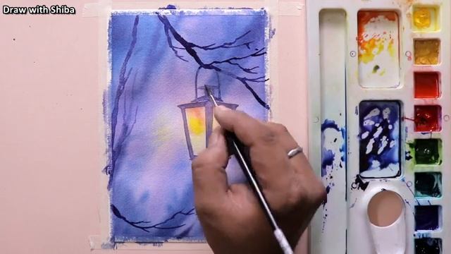 Мастер-класс по рисованию акварелью волшебный свет рождественского фонаря. Праздничное настроение смотреть онлайн