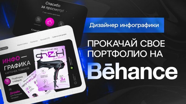 Портфолио инфографики для маркетплейсов: гибкий макет Behance