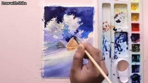 Мастер-класс по рисованию акварелью красивого зимнего пейзажа со снежным покровом