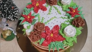НОВОГОДНИЙ торт с ЗЕФИРНЫМ кремом.УКРАШЕНИЕ тортов КРЕМОМ.Мастер класс ШИШКА и РОЖДЕСТВЕНСКИЙ ЦВЕТОК