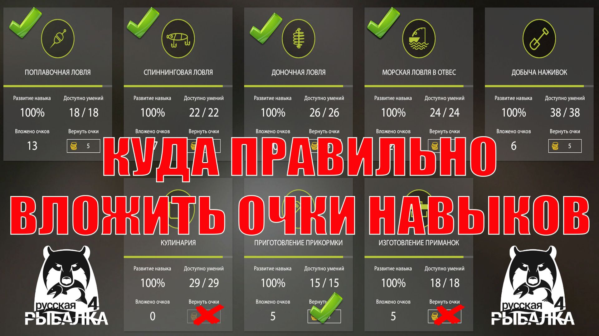 КАК ПРАВИЛЬНО ВЛОЖИТЬ РАСПРЕДЕЛИТЬ ОЧКИ НАВЫКОВ В РУССКОЙ РЫБАЛКЕ 4 РР4 смотреть онлайн