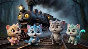 ЧАСТЬ  2. Котята пошли в лес и встретили Паровозика-Монстра. Жуткая встреча. Мультик-ужастик.
