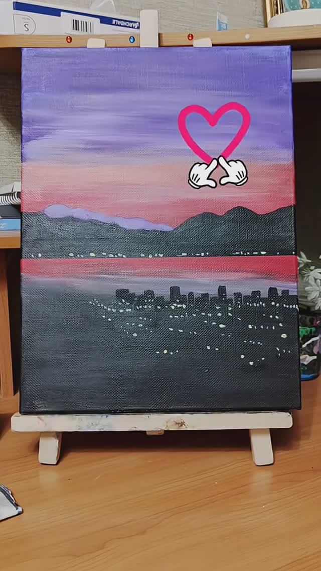 Пейзаж акрилом на холсте/Рисование с детьми 🥰#shorts