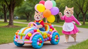 Мультики для детей, котик с мамой сделали машинку из воздушных шариков/мультфильм, мультик