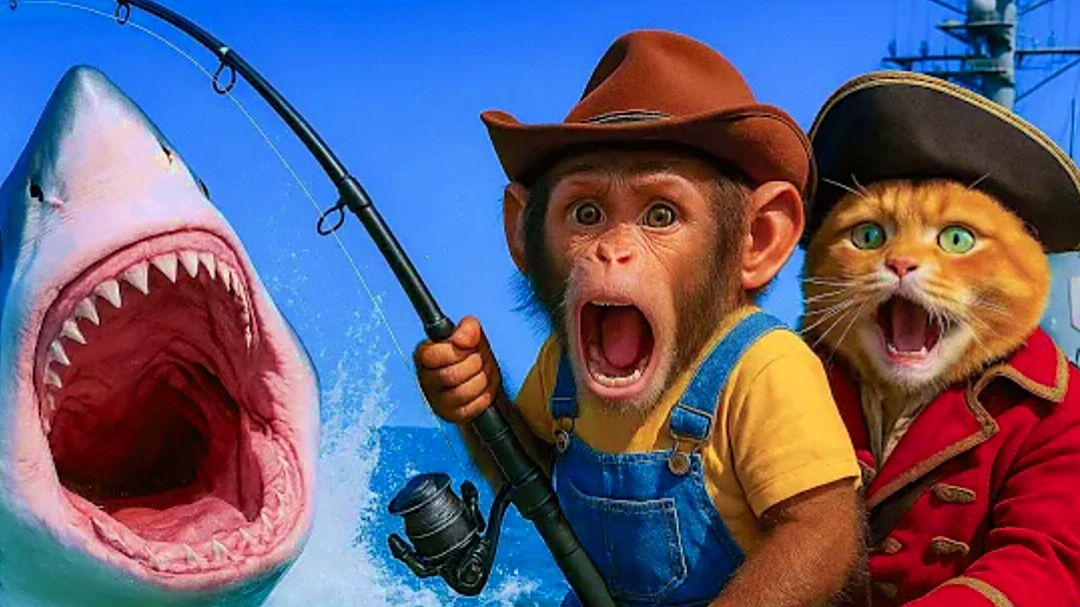 Мультики для детей, обезьянка и котик на рыбалке, мультфильм/мультики смотреть онлайн